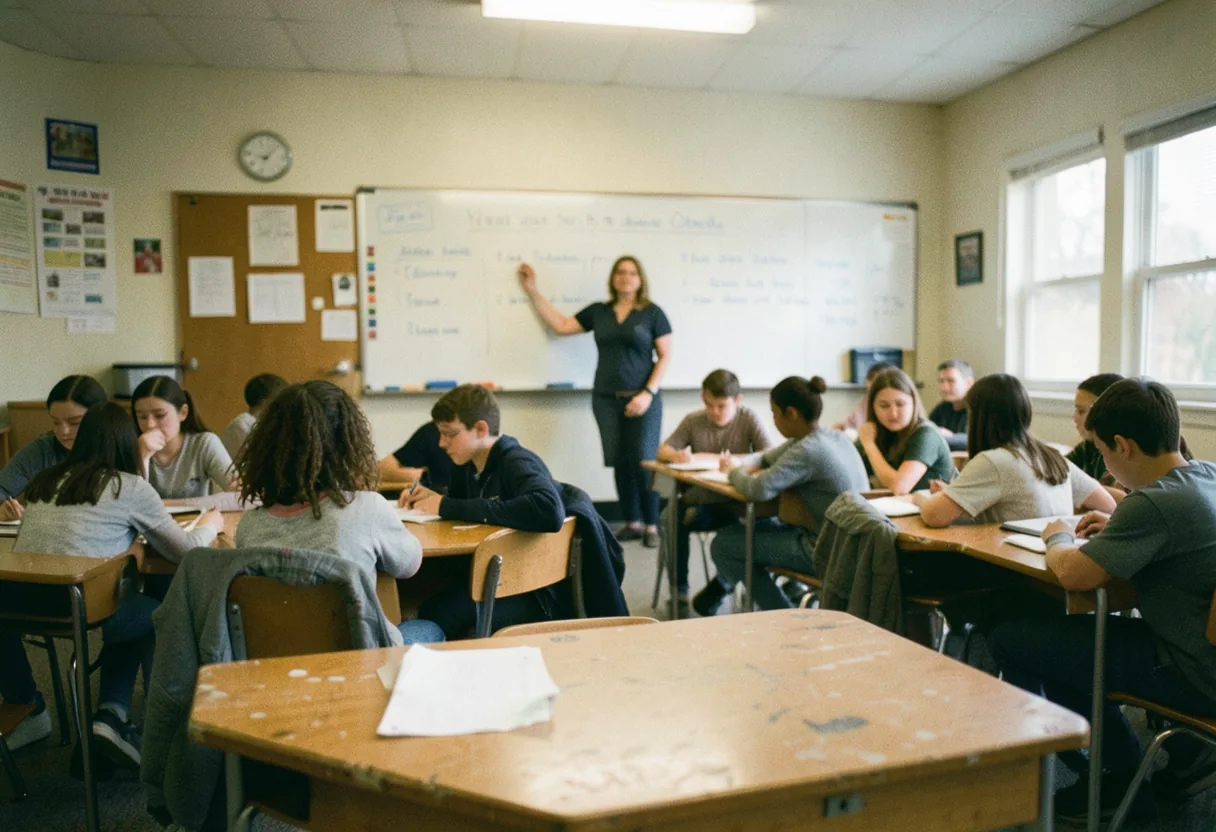 Students engaged in a Washington state classroom, learning under soft, diffused light.